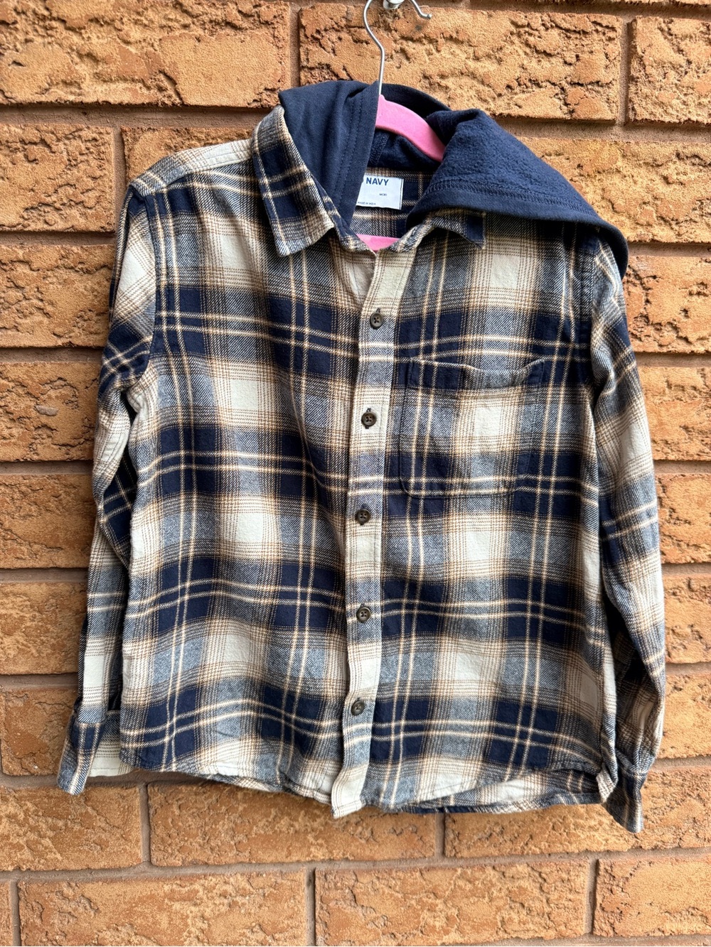 4/$25 • Old Navy Flannel Plaid Hooded Button Down Shirt